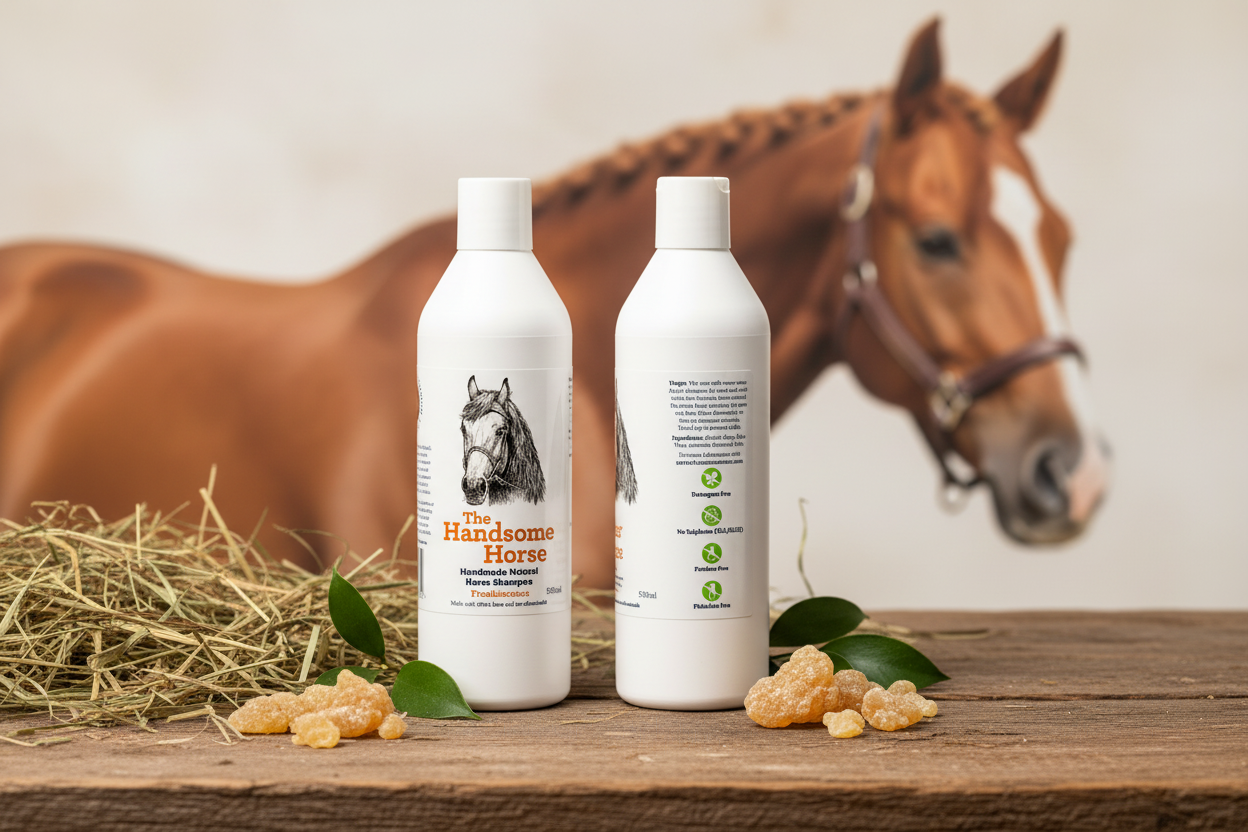 The Handsome Horse bottles with horse and frankincense botanicals